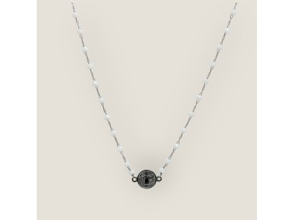 Řetízek broušené korálky mince sv. BENEDIKT bílá