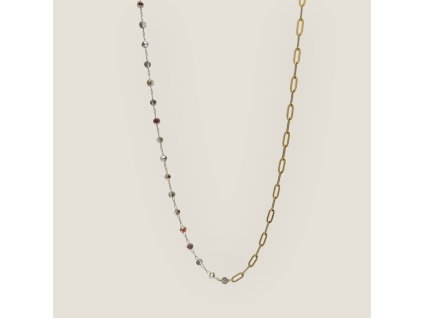 Zlacený náhrdelník z chirurgické oceli – kombinace Simplicity & Chunky, šedé korálky s pokovem