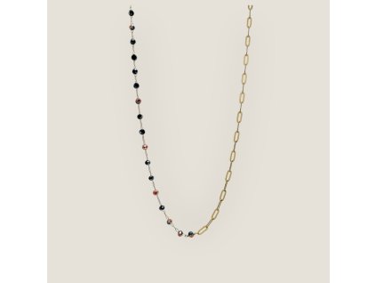 Zlacený náhrdelník z chirurgické oceli – kombinace Simplicity & Chunky, černé korálky s pokovem