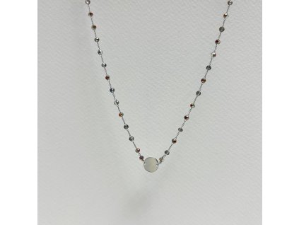 Karma O – náhrdelník s broušenými šedými kouřovými korálky s duhovým pokovem  a kruhem z chirurgické oceli