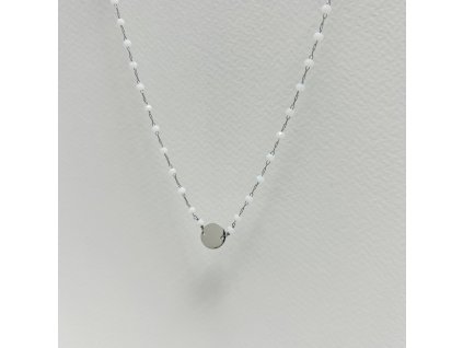 Karma O – náhrdelník s broušenými bílými korálky  a kruhem z chirurgické oceli