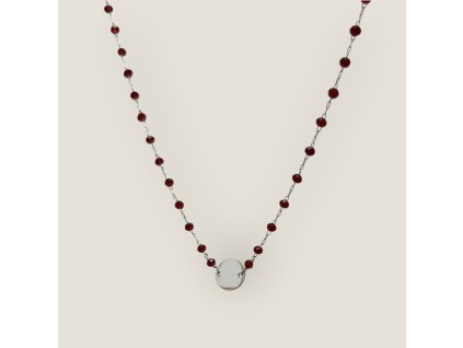 Karma O – náhrdelník s broušenými vínovými korálky  a kruhem z chirurgické oceli