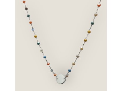 Karma O – náhrdelník s broušenými pastel mix korálky  a kruhem z chirurgické oceli