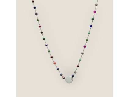 Karma O – náhrdelník s broušenými new autumn mix korálky  a kruhem z chirurgické oceli