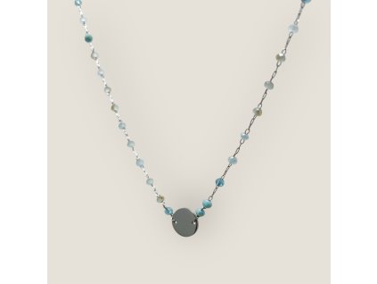 Karma O – náhrdelník s broušenými blue mix korálky  a kruhem z chirurgické oceli