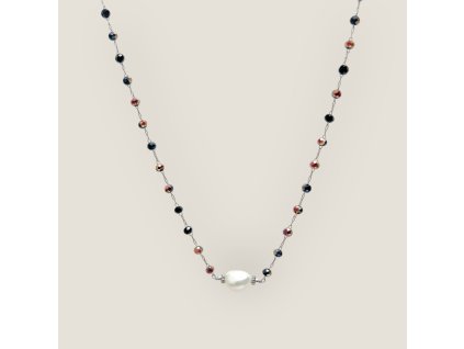 Baroque Lux – náhrdelník s černými duhovými broušenými korálky a pravou barokní perlou