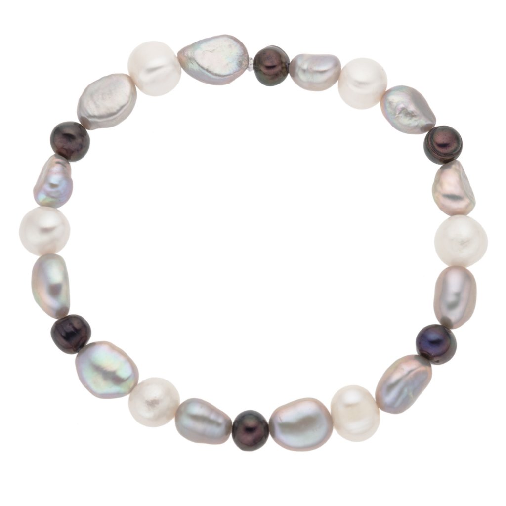 Perlový náramek s bílými, šedými a černými perlami na gumičce MN12514, Perlomanie