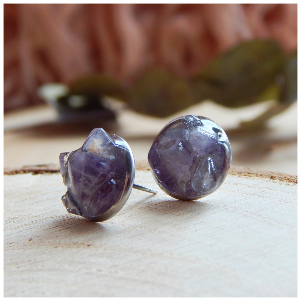 Náušnice pecky ametyst RG13002 kolekce Rough, Perlomanie