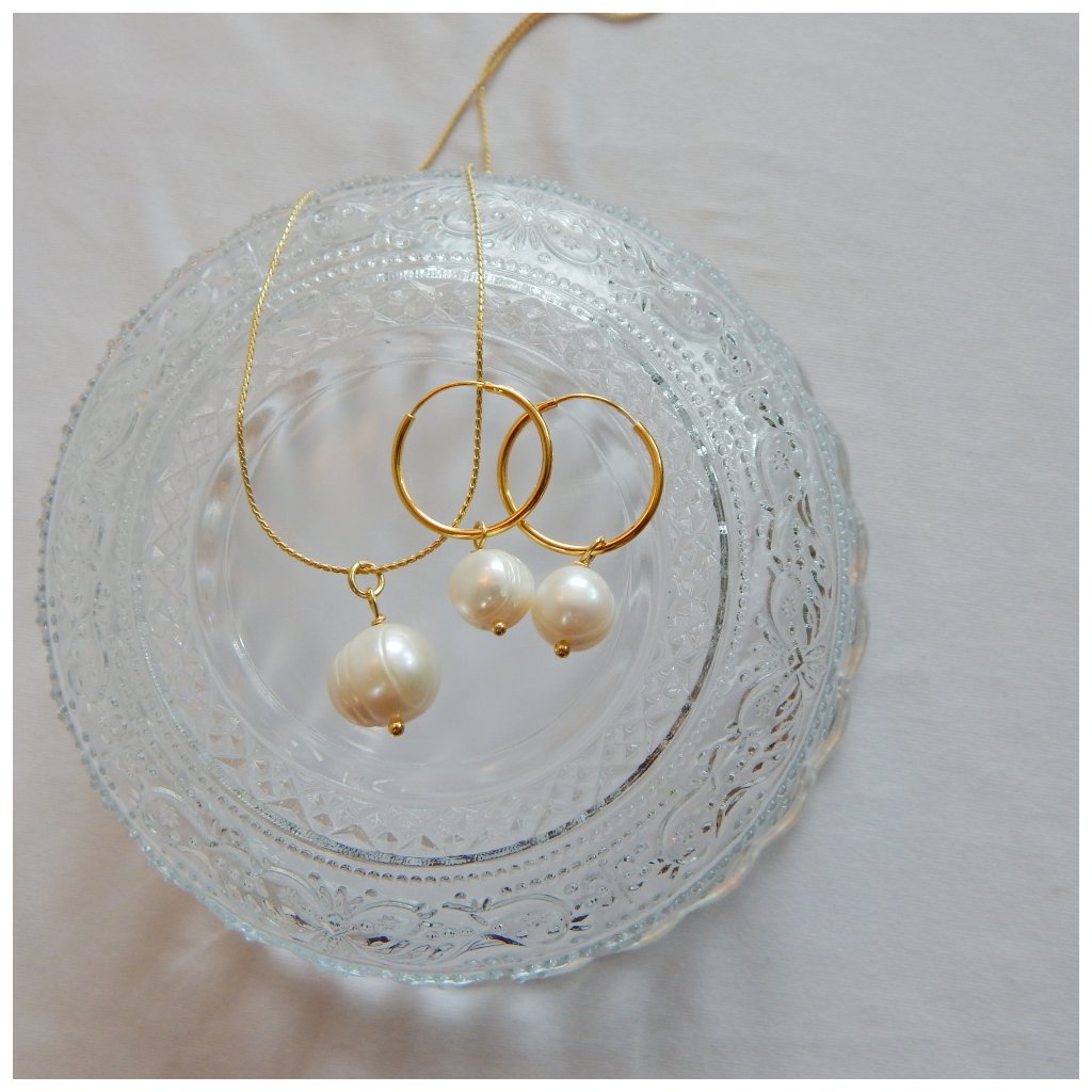 Zlacená souprava šperků s bílými perlami KF15301, Perlomanie