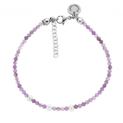 minimalisticky jemny naramek s ametystem a perlami, Perlomanie