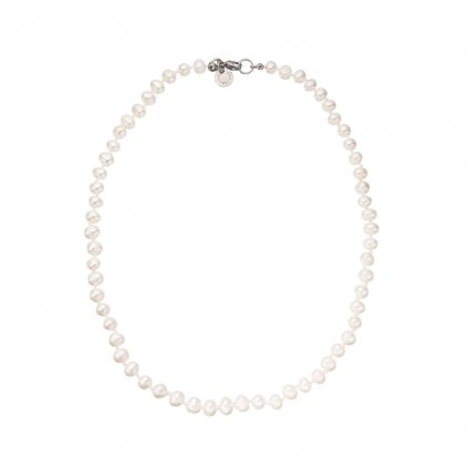 Náhrdelník uzlíkovaný bílé perly BE127, Perlomanie