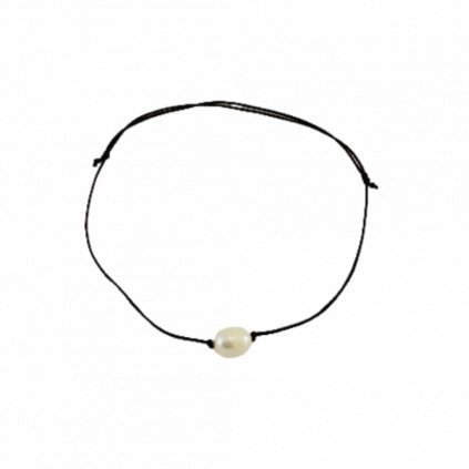 Náramek na šňůrce s pravou bílou perlou, černá šňůrka S15001
