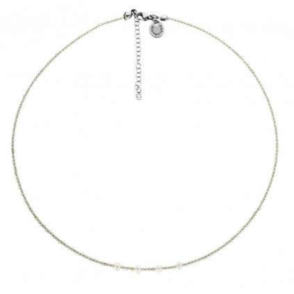 Jemný náhrdelník z broušených olivínu a bílých perel, minimalistický náhrdelník, Perlomanie