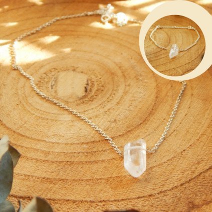 Stříbrný náhrdelník se surovým krystalem křišťál + stříbrný náramek s křišťálem zdarma, Perlomanie