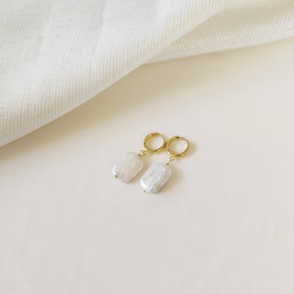 Stříbrné pozlacené perlové náušnice kruhy přírodní perla velká bílá CR509, Perlomanie