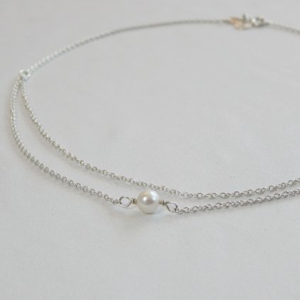 Stříbrný dvojitý perlový náhrdelník s bílou perlou Minimalist ML77001, Perlomanie