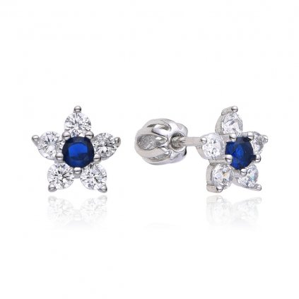 Stříbrné náušnice pecky na šroubek hvězdy s modrým a čirým krystalem NS15004, Perlomanie