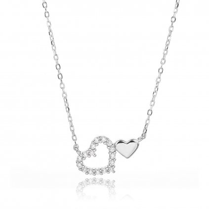 Stříbrný náhrdelník dvojité srdce s čirými krystaly NS16201