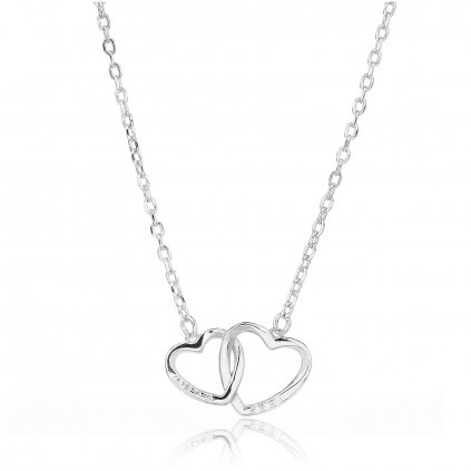 Stříbrný náhrdelník dvojité srdce s čirými krystaly NS16202