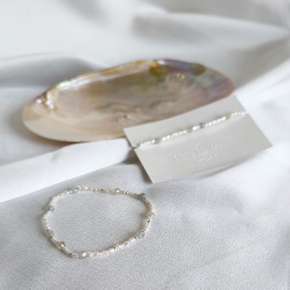 Minimalistický náramek říční perly a labradorit, Perlomanie