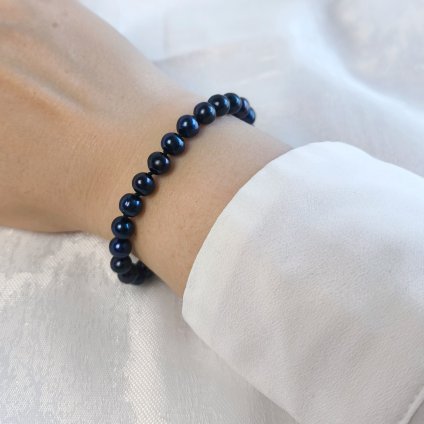 Uzlíkovaný náramek černé perly, stříbrné zapínání, 3718, Perlomanie