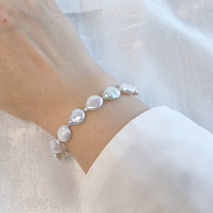 Náramek perly barokní sladkovodní, ruční výroba šperků, Perlomanie 3719