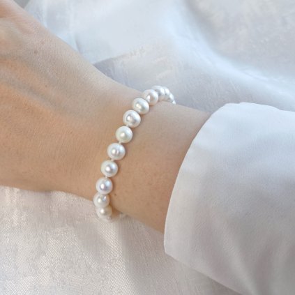 Stříbrný perlový náhrdelník bílé perly, ruční výroba šperků v Česku, Perlomanie, 3720