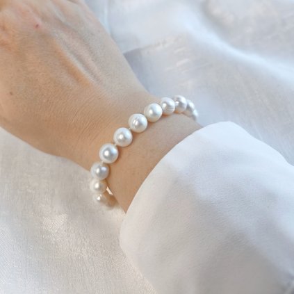 Perlový náramek bílé velké perly, 3722, Perlomanie