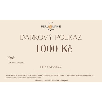 Dárkový poukaz v hodnotě 1000 Kč na nákup šperků Perlomanie