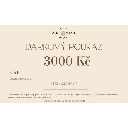 Dárkový poukaz v hodnotě 3000 Kč na nákup šperků v e-shopu Perlomanie