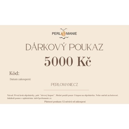 Dárkový poukaz v hodnotě 5000 Kč na nákup šperků v e-shopu Perlomanie