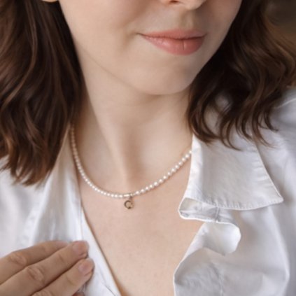 Perlový náhrdelník se srdíčkem, stříbro, ruční výroba Perlomanie