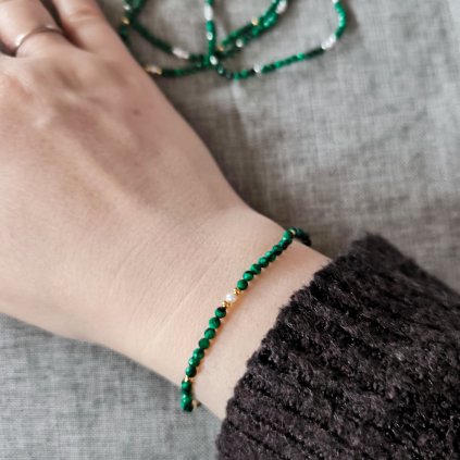 Minimalistický náramek perly, malachit, stříbro, Perlomanie