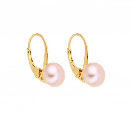 Pozlacené perlové náušnice EMMA perla AA růžová EM312 Perlomanie
