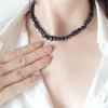 Stříbrný perlový náhrdelník choker barokní černé perly, Perlomanie