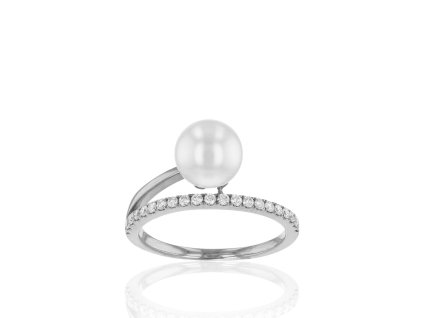 Zlatý prsten s perlou Akoya a diamanty