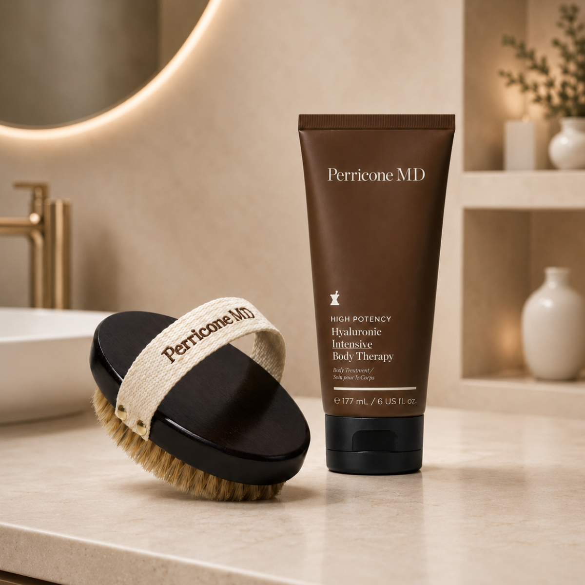 Perricone MD dry brushing rutina s tělovou péčí High Potency a masážním kartáčem Body Brush