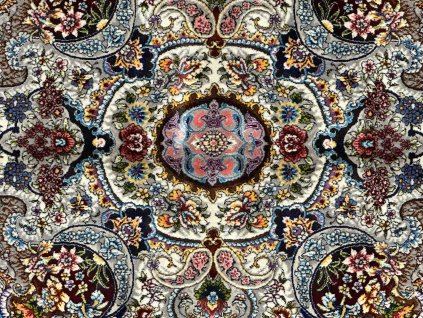 hedvábný perský koberec TABRIZ, 2m×3m modrý/různobarevný výška 6mm