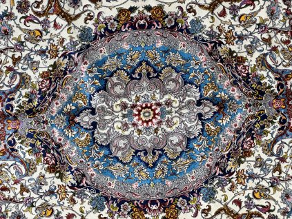hedvábný perský koberec TABRIZ, 2,5m×3,5m modrý/různobarevný výška 6mm