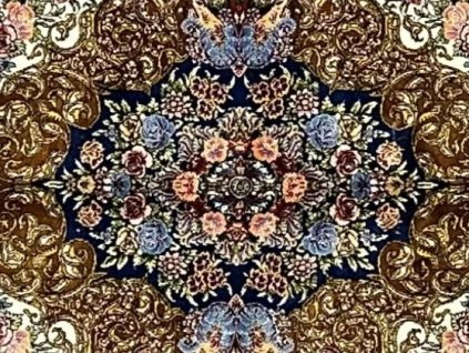 hedvábný perský koberec TABRIZ, 2m×3m modrý/různobarevný výška 6mm