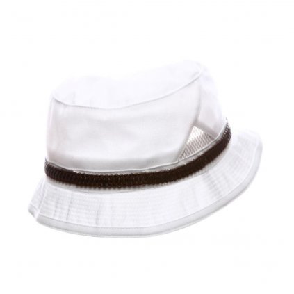 Pánský letní bílý "Bucket hat" s koženkovým páskem (Velikost L (58-59 cm), Barva bílá)