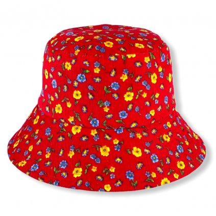Dámský červený klobouk se žlutými květy