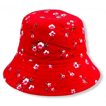 Dámský červený klobouk s růžovými květy