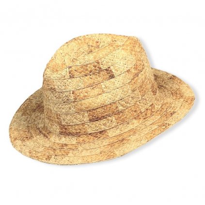 Pánský letní slaměný klobouk Fedora - 100% Raffia (Velikost XL (60-61 cm), Barva béžová)