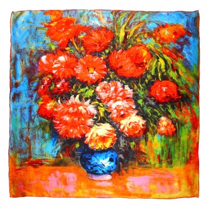 HEDVÁBNÝ ŠÁTEK Van Gogh - Modrá váza