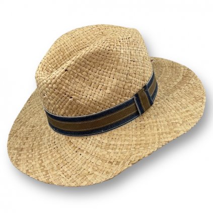 Pánský letní slaměný klobouk Fedora - 100% Raffia (Velikost S (54-55 cm), Barva béžová)