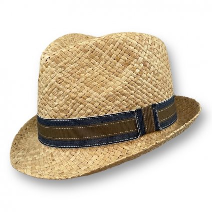 Pánský letní slaměný klobouk Trilby - 100% Raffia (Velikost S (54-55 cm), Barva béžová)