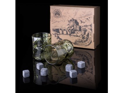 WHISKEY lesní sklo, DÁRKOVÁ SADA 2 sklenice + 6 kostek