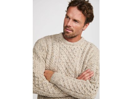 A825 InishbofinTraditionalAranSweater WorstedWool FleckedOat 02