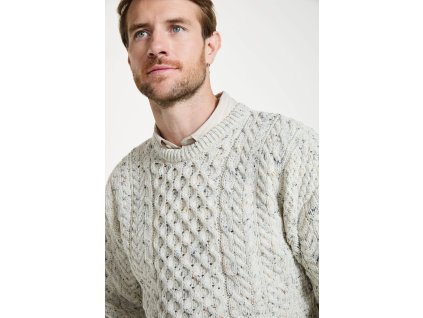 A823 InisheerTraditionalAranSweater Merino FleckedCream 06